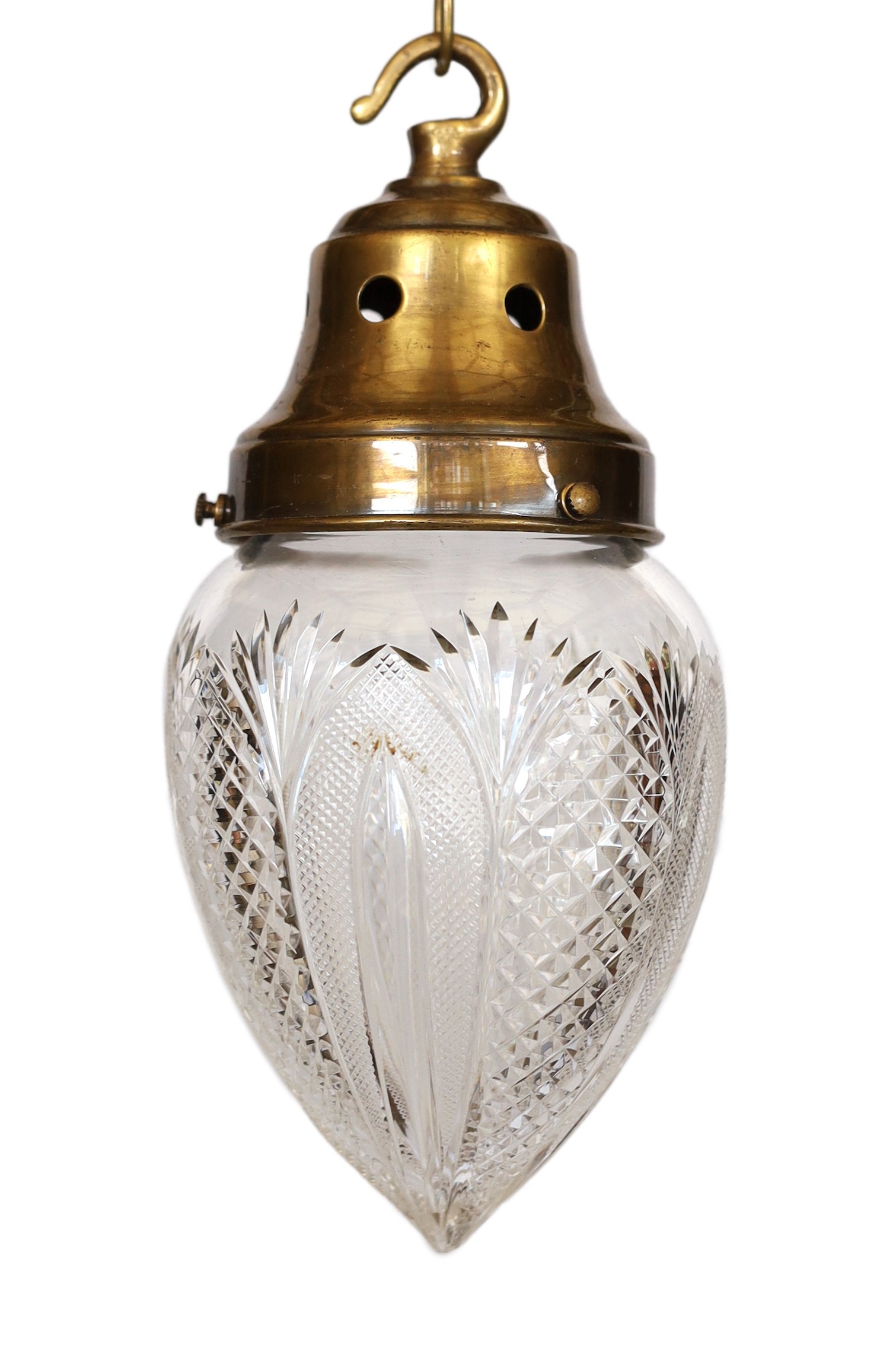 An Edwardian cut class light pendant with brass mount, height 26cm